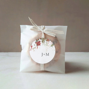 Christmas Red Poinsettia Wedding  Classic Round Sticker