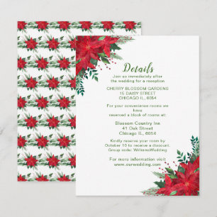 Christmas Red Poinsettia Wedding Details Enclosure Card