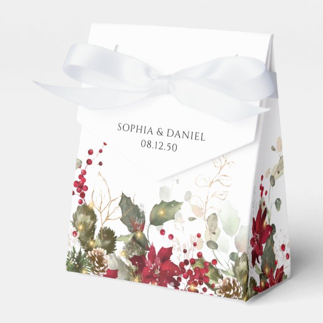 Christmas Red Poinsettia Wedding Favour Box (Front Side)
