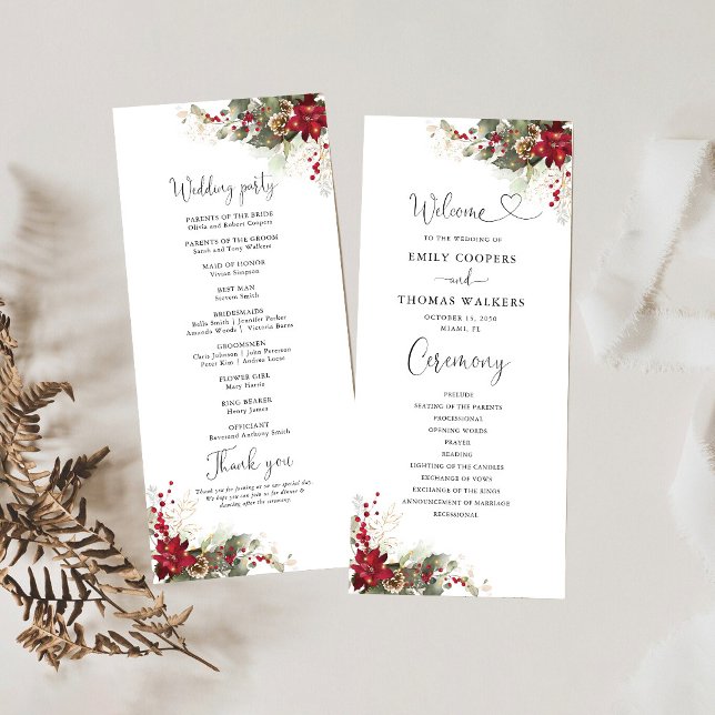 Christmas Red Poinsettia Wedding Program (Creator Uploaded)