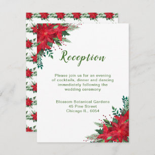 Christmas Red Poinsettia Wedding Reception Enclosure Card