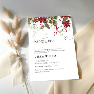 Christmas Red Poinsettia Wedding Reception Enclosure Card