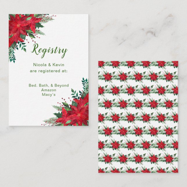 Christmas Red Poinsettia Wedding Registry Enclosure Card (Front/Back)