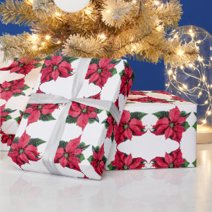 Christmas Red Poinsettias Floral Holiday Pattern Wrapping Paper