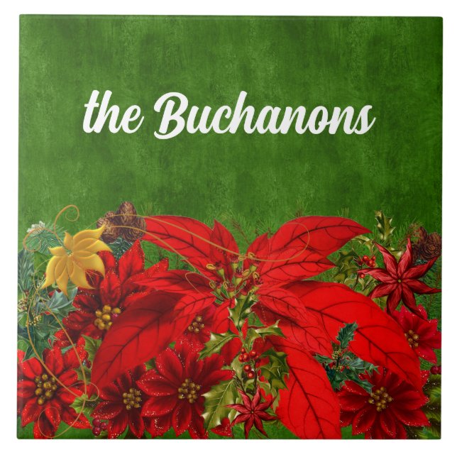 Christmas Red Poinsettias with Green Tile (Front)