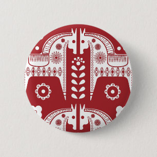 Christmas Red Reindeer Scandinavian Nordic Forest 2 Inch Round Button