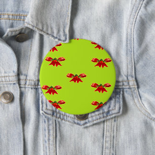 Christmas red ribbon on bright green 4 inch round button