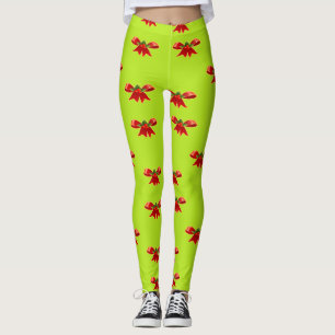 Christmas red ribbon on bright green leggings