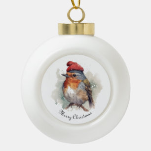 Christmas Red Robin, customizable Ceramic Ball Christmas Ornament
