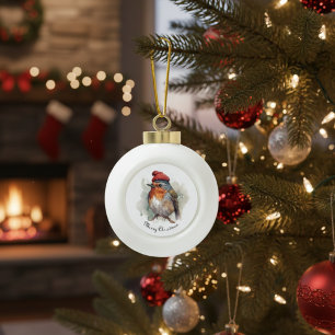 Christmas Red Robin, customizable Ceramic Ball Christmas Ornament