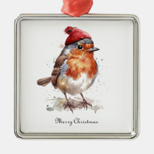 Christmas Red Robin, customizable Metal Ornament