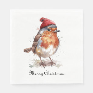 Christmas Red Robin, customizable Napkin