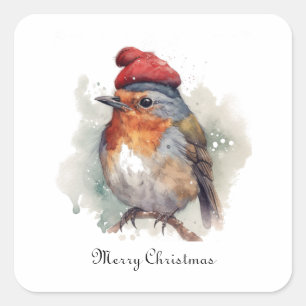 Christmas Red Robin, customizable Square Sticker