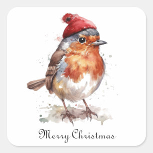 Christmas Red Robin, customizable Square Sticker