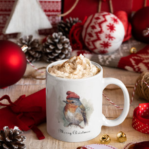 Christmas Red Robin, customizable Two-Tone Coffee Mug