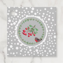 Christmas Red Robin with Wreath and Snow Gift Tags