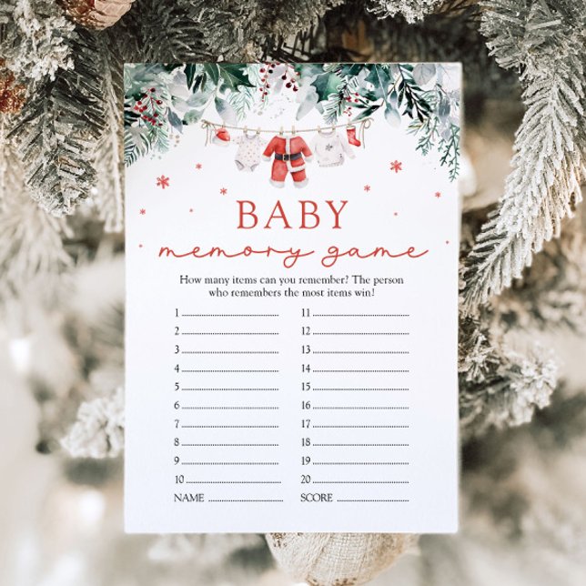 Christmas Red Santa Baby Shower Baby Memory Game Invitation (Watercolor Christmas Red Santa Baby Shower Baby Memory Game)