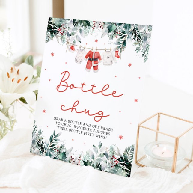 Christmas Red Santa Baby Shower Bottle Chug Sign (Watercolor Christmas Red Santa Baby Shower Bottle Chug Sign)