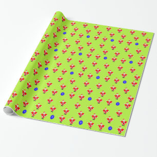 Christmas Red Santa Green Wrapping Paper