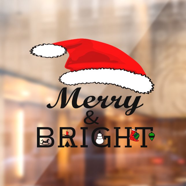 Christmas Red Santa Hat Merry and Bright Vinyl Window Cling (Sheet 2)