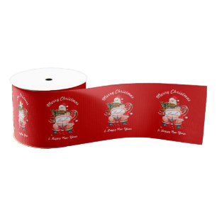 Christmas red santa truck with gifts grosgrain ribbon