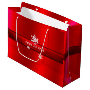 Christmas, Red Satin, Snowflakes,Custom Large Gift Bag