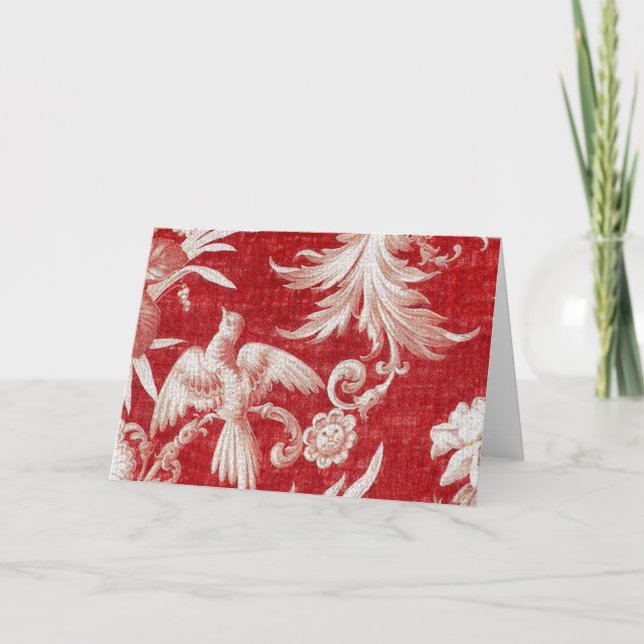 Christmas Red Shabby Toile Holiday Card (Front)