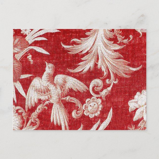 Christmas Red Shabby Toile Holiday Postcard (Front)
