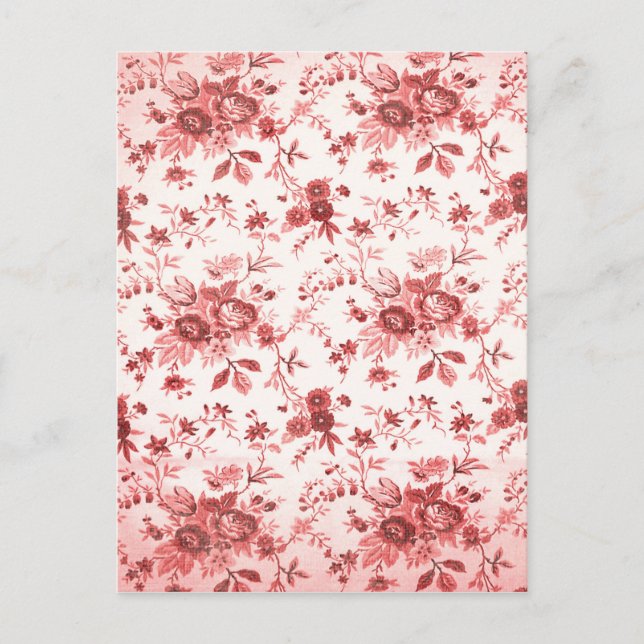 Christmas Red Shabby Toile Holiday Postcard (Front)