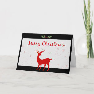 Christmas Red Silhouette Deer Reindeer Winter Snow Holiday Card