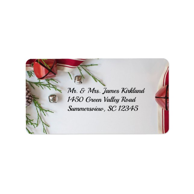 Christmas Red & Silver Bells Return Address Label (Front)