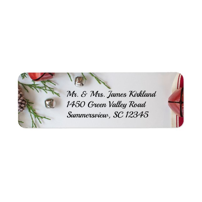 Christmas Red & Silver Bells Return Address Label (Front)