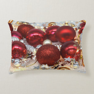 Christmas Red & Silver Decor Balls Accent Pillow