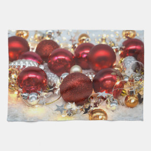 Christmas Red & Silver Decor Balls Kitchen Towel