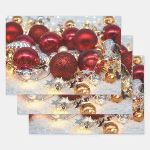 Christmas Red & Silver Decor Balls Wrapping Paper Sheet