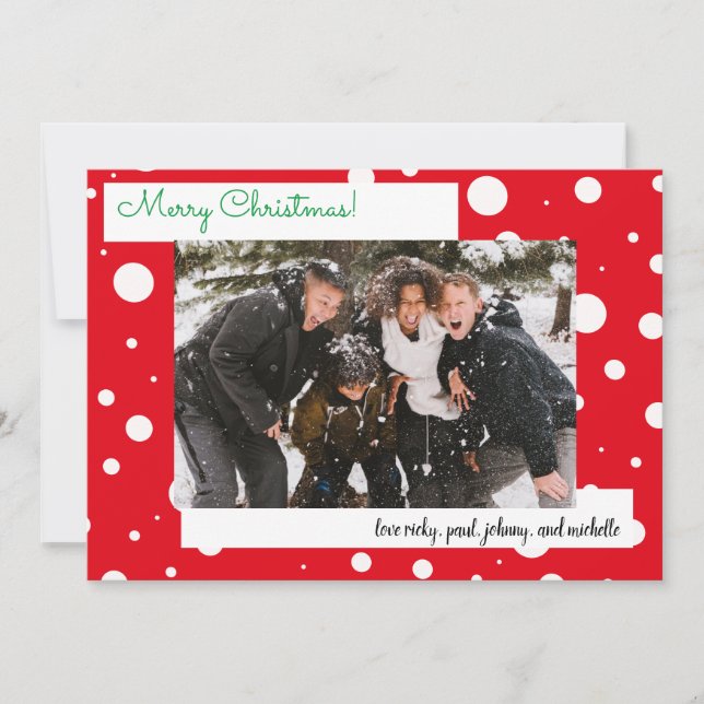 Christmas Red Snow Holiday 5 Photo Card (Front)