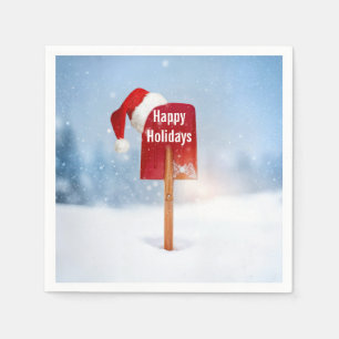 Christmas Red Snow Shovel In Deep Snow Napkin