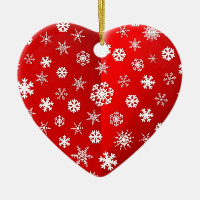 Christmas Red Snowflake Custom Your Own Photo Ceramic Ornament (Front)