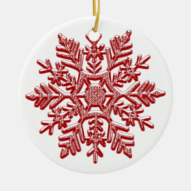 Christmas Red Snowflake Elegant Ceramic Ornament (Front)