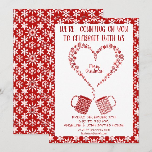 Christmas Red Snowflake Mug Personalize Invitation (Front/Back)