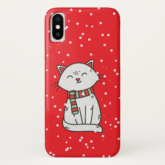 Christmas Red Snowy Cat in Scarf Phone Case (Back)