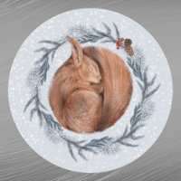 Christmas Red Squirrel Pine Wreath Watercolor