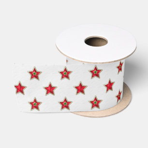 Christmas Red Stars On White Satin Ribbon