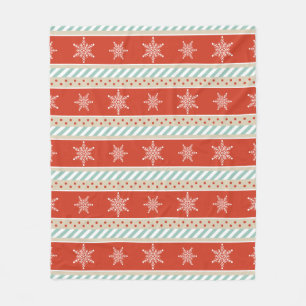 Christmas Red Stripes Snowflakes Pattern Fleece Blanket