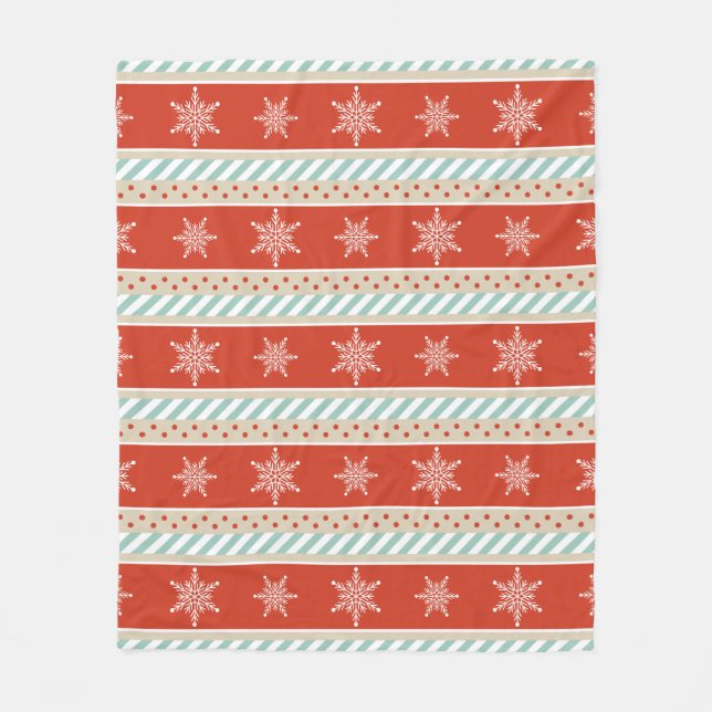 Christmas Red Stripes Snowflakes Pattern Fleece Blanket (Front)