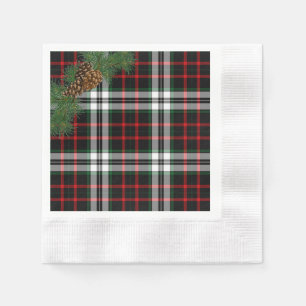 Christmas Red Tartan Plaid Pine Cones Napkin