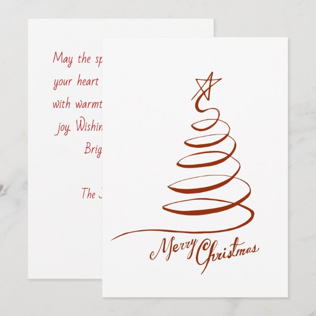 Christmas Red Tree Line Art Minimalistic  Holiday Card (Front/Back)