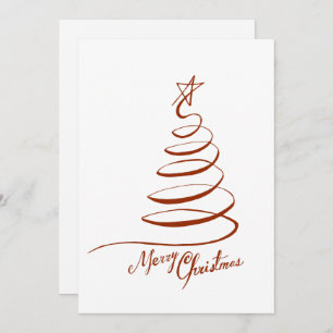 Christmas Red Tree Line Art Minimalistic Holiday Card