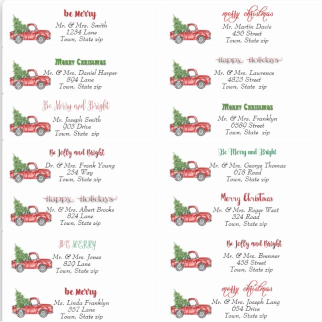 Christmas Red Truck Address Labels  Sticker (Front)