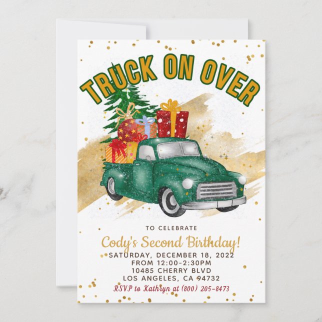 Christmas Red Truck Birthday Invitation (Front)